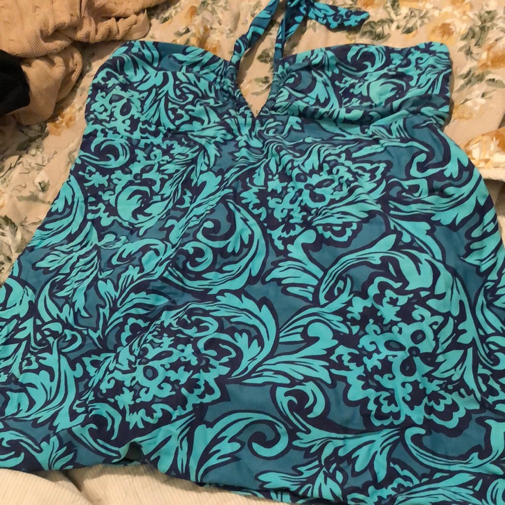 Blue Floral Halter Swim Top